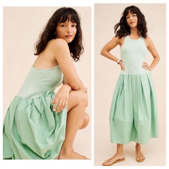 NWOT Free People Drops Of Venus Mint Green Sleeveless Midi Dress Sz XS oversized - Picture 4 of 16